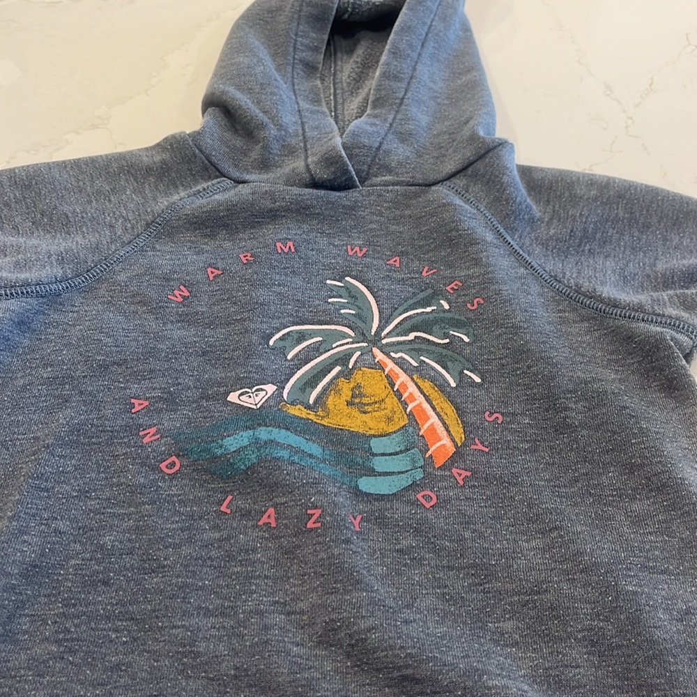 Roxy Heather Gray Kids Hoodie with Tropical Graphic